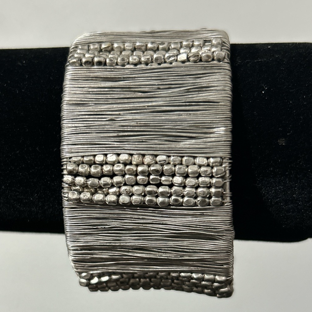 Elegant Silver Wire and Seed Bead Cuff Bracelet